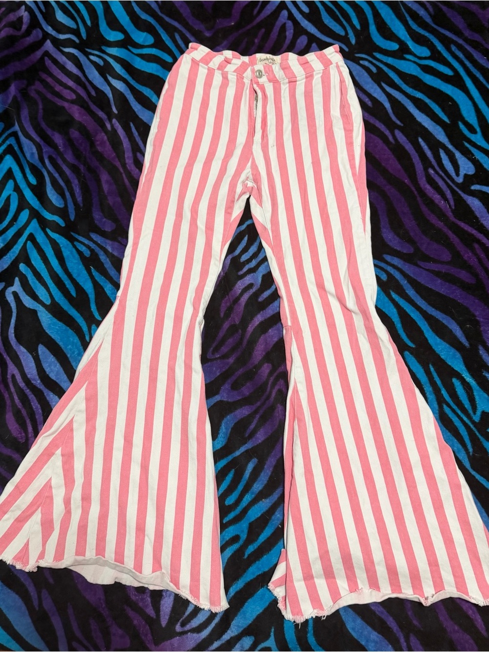 Peach Love California Pink & White Striped Flare Jeans